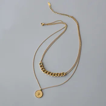Amaiyllis 18K Zlata Kráľovnej Hlavu Mince Double-layer Sveter Reťazca Náhrdelník Zlato dlhý náhrdelník pre ženy Sveter Reťazca Šperky