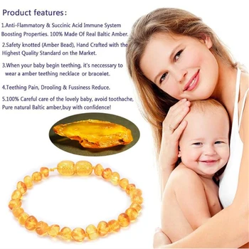 Amber Baltic Amber Anklet Náramok Koňak Ručne tkaná Originálne Žltý Korálky Pre Deti Deti Nové 1set