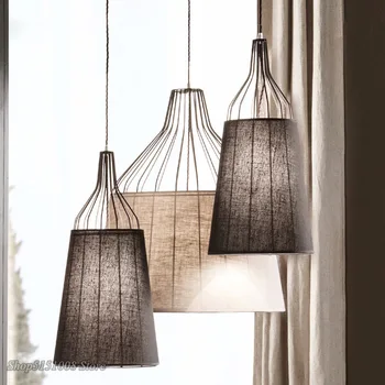 Americký textílie prívesok lampy moderný Jednoduchý pendan svetlo Nordic obývacia izba, spálňa tvorivé osobnosti LED železa Závesné Lampy