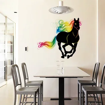 Americký štýl Beží čierny kôň farebné chvost 3d Akrylové Stenu, Nálepky Domova Európe Veľký Plagát pre Obývacia izba