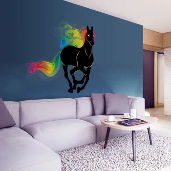 Americký štýl Beží čierny kôň farebné chvost 3d Akrylové Stenu, Nálepky Domova Európe Veľký Plagát pre Obývacia izba