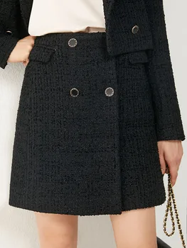 AMII Minimalizmus Jeseň Zimné Móda Kabát Pre Ženy Vintage Tweed bunda Vysoký Pás Koberčeky Aline Mini Sukne Ženy 12030292