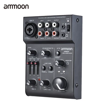 Ammoon AGE03 5-Kanálový Mini Mic-Line Mixing Console Mixér s USB Audio Rozhranie Vstavaný Echo Efekt USB Powered Karaoke