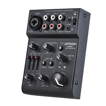 Ammoon AGE03 5-Kanálový Mini Mic-Line Mixing Console Mixér s USB Audio Rozhranie Vstavaný Echo Efekt USB Powered Karaoke