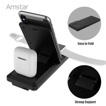 Amstar 3 v 1 Qi Bezdrôtová Nabíjačka pre iPhone 11 12 Pro Max 12 Mini iWatch 6 5 4 3 2 AirPods Pro 15W Rýchle Bezdrôtové Nabíjanie Stojan