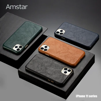 Amstar Luxusné Kožené Ochranné puzdro pre iPhone 12 11 Pro Max Ručné Kovové Tlačidlo Plný Wrapper Kryt pre iPhone X XR XS Max 8