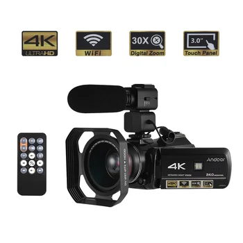 Andoer Profesionálne Digitálne Video Kamera 4K Profesionálny Videokamera w/ Extra 0.39 X širokouhlý Objektív +clona +Externý Mikrofón