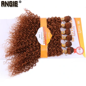 ANGIE Zlatej Farby Syntetické Vlasy Zväzky Kinky Afro Kučeravé Vlna predlžovanie Vlasov Čistá Farba Vlákna Sušič na Tkanie