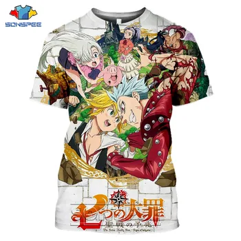 Anime 3D Print T shirt Mužov Sedem Smrteľných Hriechov Nanatsu No Taizai Ženy Fashion t-shirt Harajuku Tee Tričko homme tričko Oblečenie