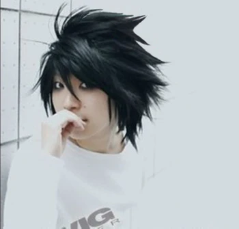 Anime Death Note, L Cosplay Parochňu Krátke Čierne Shaggy Vrstvený L. Lawliet Tepelne Odolných Syntetických Vlasy, Parochne + Parochňu Spp
