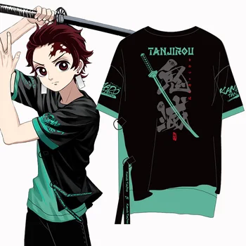 Anime Démon Vrah Kimetsu č Yaiba Kamado Tanjirou Cosplay Tričká Unisex Krátke Čierne a Zelené Tričko Tee Top Kostýmy