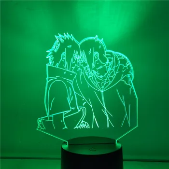 Anime Naruto Figúrka Brat Uchiha Itachi a Uchiha Sasuke 3D Nočné Svetlo LED Tabuľka Dekor Svetlo pre Bedsid Domov Nightlamp