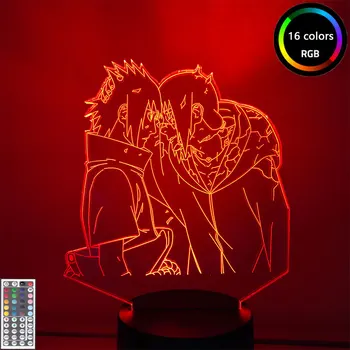 Anime Naruto Figúrka Brat Uchiha Itachi a Uchiha Sasuke 3D Nočné Svetlo LED Tabuľka Dekor Svetlo pre Bedsid Domov Nightlamp