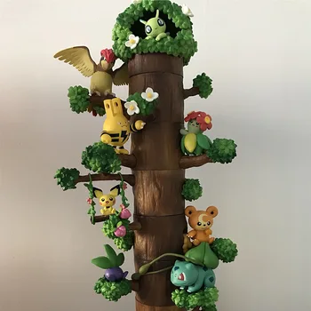 Anime vrecku Pikachu Mokurah Celebi Bulbasaur 8pcs Obrázok v Lese Strom, Dom Ver. PVC Akcie Obrázok Zber Model Hračky