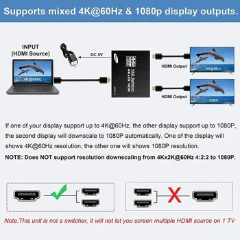 ANPWOO HDCP2.2 Krakovanie Dekodér, HDMI kompatibilné s 2.0 Distribútor 1 Do 2 Z 4K60 Zoom Scaler Ultra HD Podporuje Audio, HDCP Verzia