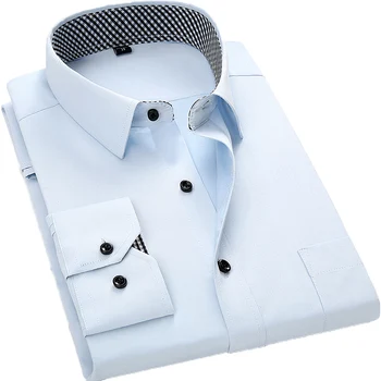 Aoliwen značky Čitateľné Bežné Sociálne Formálne Mužov Tričko s dlhým Rukávom Business Slim Office mužské Tričko Pánske Šaty, Košele modré 5XL 6XL