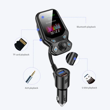 AOSHIKE Bluetooth 5.0 Automobilovej Súpravy Handsfree, FM Vysielač-AUX Audio Prijímač 1.8 Palcový LCD Displej Auto MP3 Prehrávač QC3.0 Rýchle Nabíjanie