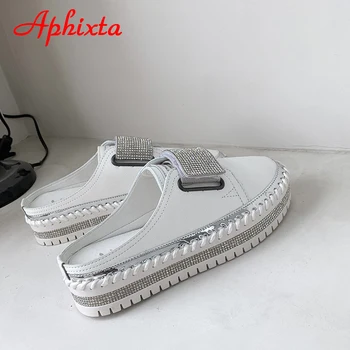 Aphixta Luxusné Kryštály Pol Papuče Ženy Kožené dámske Topánky Mimo Módna Platforma Papuče Pre Ženy