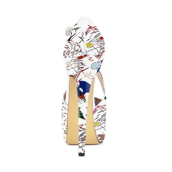 Arden Furtado 2019 lete tlač kvety módne sandále típat prst platformu dámske topánky biela čierna sexy extrémne podpätky 15 cm nového