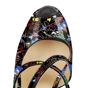 Arden Furtado 2019 lete tlač kvety módne sandále típat prst platformu dámske topánky biela čierna sexy extrémne podpätky 15 cm nového