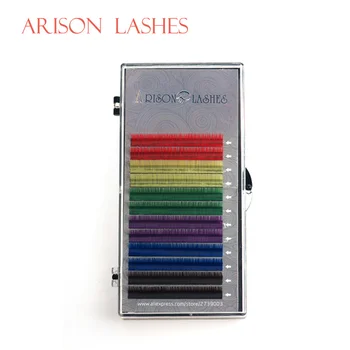 Arison 12rows/zásobník, 6 Farieb ,Rainbow Farebné Predĺženie Rias ,Umelú Noriek farebné mihalnice,farebné riasiniek predĺženie rias