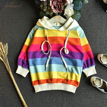 ARLONEET 2019 Chlapci Dievčatá Hoodies Oblečenie Detí Zimné Bavlna rainbow Fleece Mikiny s Kapucňou Mikiny Outwear Pulóver s Kapucňou,