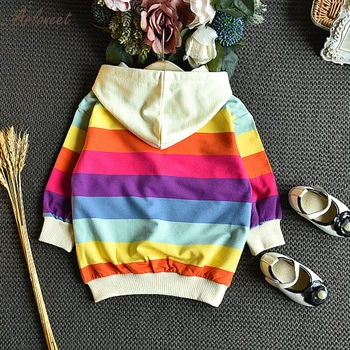 ARLONEET 2019 Chlapci Dievčatá Hoodies Oblečenie Detí Zimné Bavlna rainbow Fleece Mikiny s Kapucňou Mikiny Outwear Pulóver s Kapucňou,