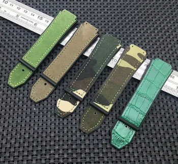 Army zelená 25*19 mm reálnom kožené Prírodnej gumy silikónové popruh watchband sledovať kapela popruh pre Hublot Big bang for Fusion Logo