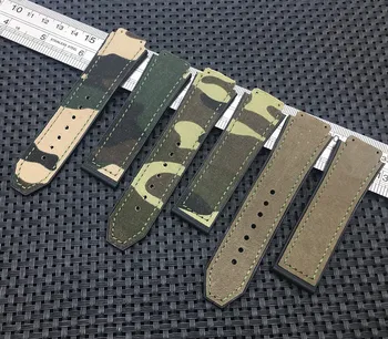 Army zelená 25*19 mm reálnom kožené Prírodnej gumy silikónové popruh watchband sledovať kapela popruh pre Hublot Big bang for Fusion Logo