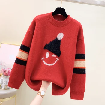 [ARQ] Jar a na Jeseň 2021 nové pribrala sveter, voľné pulóver, joker smajlíka knitwear