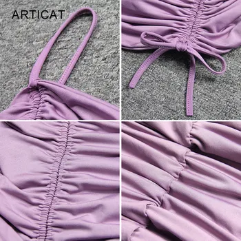 Articat Sexy Špagety Popruh Obväz Šaty Pre Ženy Backless Ruched Šnúrkou Bodycon Strany Mini Šaty 2020 Letné Oblečenie