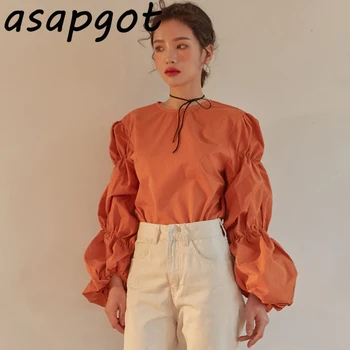 Asapgot kórejský Elegantné Orange Lístkového Rukáv, Blúzky, Ženy Black tvaru Velvet Rovno Špagety Popruh Vintage Šaty Módne Súpravy Wild