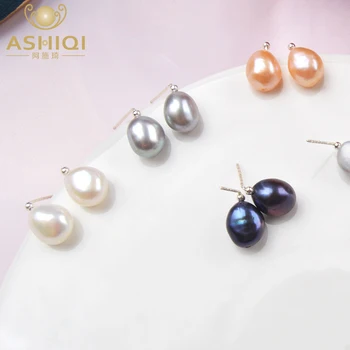 ASHIQI Multi Prírodné Sladkovodné Pearl Náušnice 925 Sterling Silver Ručné Jednoduché Šperky pre Ženy