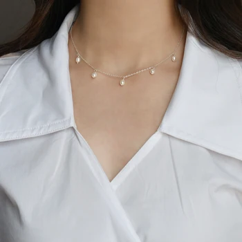 ASHIQI Reálne 925 Sterling Silver Chain Náhrdelník pre Dievča Ručné Sladkovodné Perly Šperky