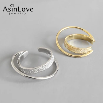 AsinLove Reálne 925 Sterling Silver Crossover Dvojitej Vrstvy Kolo Krúžok Tvorivé Handmade Dizajn Jemné Šperky Jedinečné Ženy Krúžky