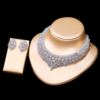 ASNORA Dámske Luxusné Zirkónmi, Šperky Nastaviť Dámske Šperky Set Svadobný Náhrdelník a Náušnice Nastaviť Dubaj Svadobné Šperky Set