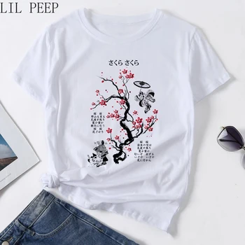 Atrament Maľovanie Cherry Blossom Tričko Pre Ženy, Plus Veľkosť Xs-xl Bežné Kawaii Vintage Estetické Grunge Letné T-shirt