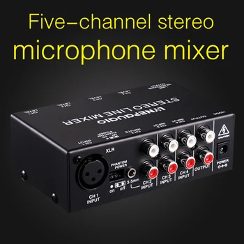 Audio Mixer 5 Kanál Stereo Mikrofónu, zvukový Pult S Slúchadlá Monitor Nastavenie Hlasitosti Napájanie DC12V Podporu Kondenzátora Mic
