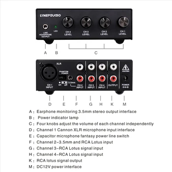 Audio Mixer 5 Kanál Stereo Mikrofónu, zvukový Pult S Slúchadlá Monitor Nastavenie Hlasitosti Napájanie DC12V Podporu Kondenzátora Mic