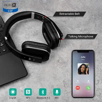 August EP650 Bluetooth Bezdrôtové Slúchadlá s Mic/Viacbodové/NFC Cez Ucho Bluetooth 4.2 Stereo Hudby aptX Headset pre TV,Telefón