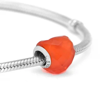 Autentické 925 Sterling Silver Orange Krištáľovo Tvar Lásky Kúzlo Korálky Hodí Pandora Náramky DIY Šperky Čo pre Ženy