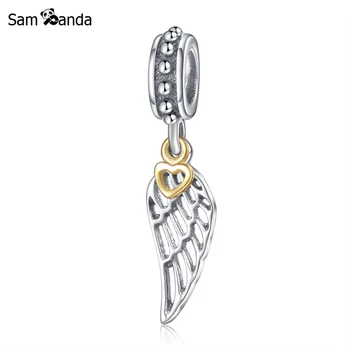 Autentické 925 Sterling Silver Perličiek Čaro Lásky Zlato Visieť Anjel Krídla Prívesok Fit Pandora Originálne Náramky DIY Šperky