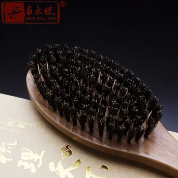 Autentické diviak štetiny vlasy hrebeňom naturalGreen santalového dreva hairbrush špirála masáž