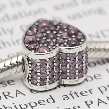 Autentické S925 Perličiek DIY Šperky Ružová Oslňujúci Srdce Kúzlo fit Lady Náramok Náramok