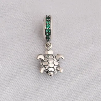 Autentické S925 Perličiek Kúzlo Roztomilej Korytnačka S Green Crystal Prívesok Korálky pre Ženy Náramok Náramok DIY Šperky