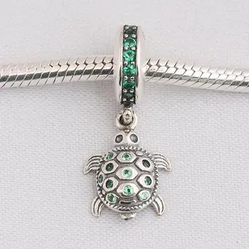 Autentické S925 Perličiek Kúzlo Roztomilej Korytnačka S Green Crystal Prívesok Korálky pre Ženy Náramok Náramok DIY Šperky