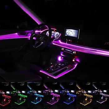 Auto EL Neon Pásy Svetla Auto Okolitého Svetla, Zvuku, kontrolka RGB LED Dekoratívne Auto Atmosféru Lampa S 12V zapaľovač Cigariet