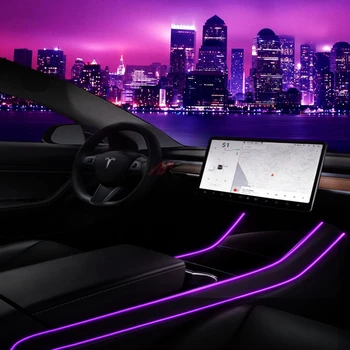 Auto Osvetlenie Interiéru Pre Tesla Model 3 Model Y Príslušenstvo Jednoduchá Inštalácia LED Pásov Neónové Svetlo Rúry RGB S APP Radič
