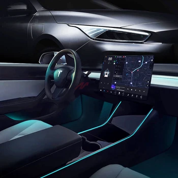 Auto Osvetlenie Interiéru Pre Tesla Model 3 Model Y Príslušenstvo Jednoduchá Inštalácia LED Pásov Neónové Svetlo Rúry RGB S APP Radič