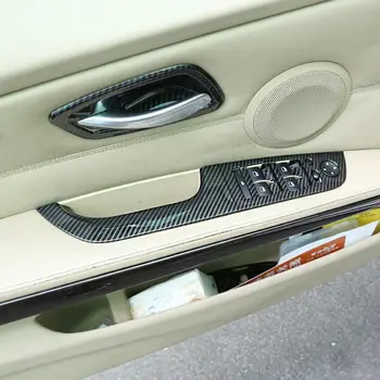 Auto Príslušenstvo, ABS chrome/Carbon fiber Okno Zdvihákov Spínača Dekor Opierkou Kryt Nálepky Výbava pre BMW E90 E92 3 série